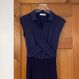 Sandro Paris Navy Blue Collared Cap Sleeve Mini Dress with Back Wrap Cutout